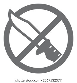 Knife fight ban solid icon, prohibited elements concept. Vector graphics. Sharp knife forbidden sign on white background, glyph style icon for mobile or web design