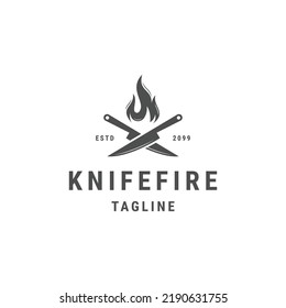 Knife Fire Logo Design Template Flat Vector