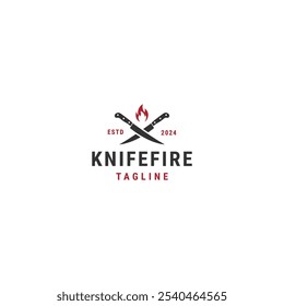 Vector plano de Plantilla de diseño de icono de logotipo de fuego de cuchillo