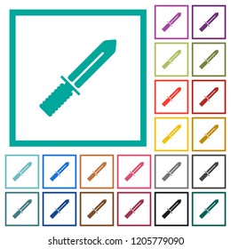 Knife flat color icons with quadrant frames on white background