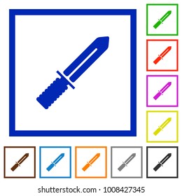 Knife flat color icons in square frames on white background