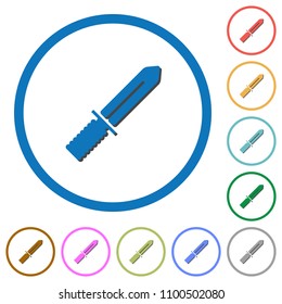 Knife flat color vector icons with shadows in round outlines on white background