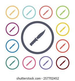 knife flat icons set. Open colorful buttons 