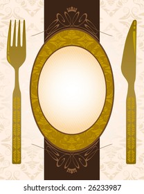 Knife, fork and banner with place for text