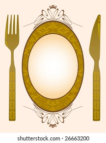 Knife, fork and banner with place for text