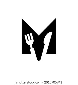 knife fork combined symbol shaped letter m