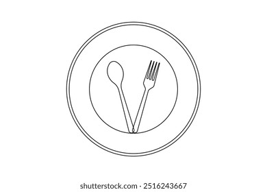 Faca e bifurcação contínua um desenho de linha e isolado mundo alimento dia contorno vetor ícone