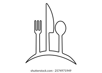 Knife and fork continuous one line drawing with black and white background