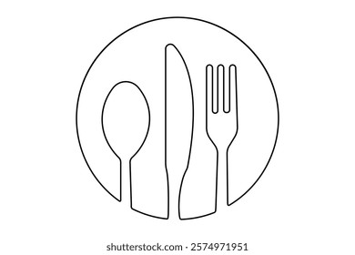 Knife and fork continuous one line drawing with black and white background