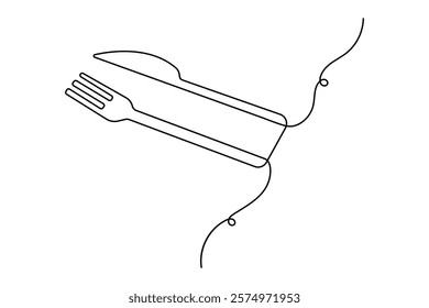 Knife and fork continuous one line drawing with black and white background