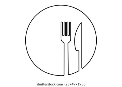 Knife and fork continuous one line drawing with black and white background