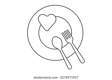 Knife and fork continuous one line drawing with black and white background