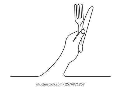 Knife and fork continuous one line drawing with black and white background