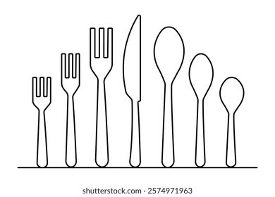 Knife and fork continuous one line drawing with black and white background