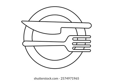 Knife and fork continuous one line drawing with black and white background