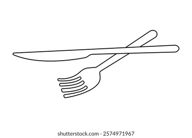 Knife and fork continuous one line drawing with black and white background