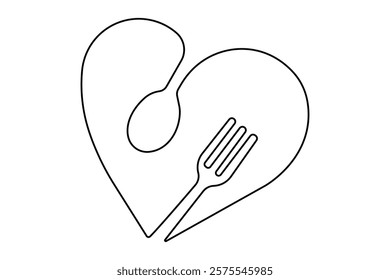 Knife and fork continuous one line drawing of outline vector illustration