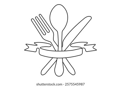 Knife and fork continuous one line drawing of outline vector illustration