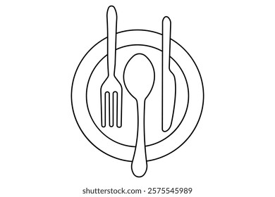 Knife and fork continuous one line drawing of outline vector illustration