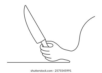 Knife and fork continuous one line drawing of outline vector illustration