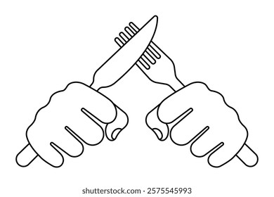 Knife and fork continuous one line drawing of outline vector illustration