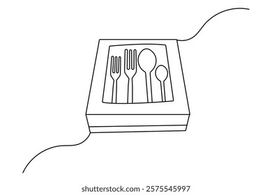 Knife and fork continuous one line drawing of outline vector illustration