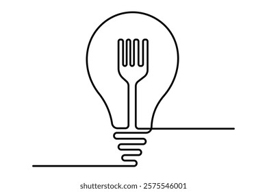 Knife and fork continuous one line drawing of outline vector illustration