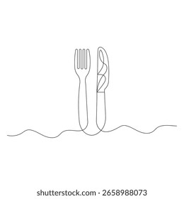 Dibujo continuo de una línea de Ilustración vectorial de contorno de cuchillo y tenedor	