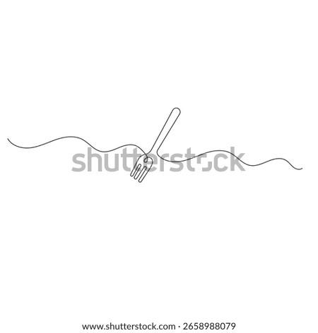 Knife and fork continuous one line drawing of outline vector illustration	