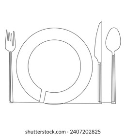 Knife and fork continuous single line outline vector art drawing and simple one line minimalist design