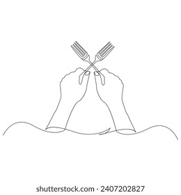 Knife and fork continuous single line outline vector art drawing and simple one line minimalist design