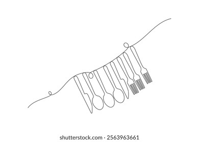 Knife and fork continuous single line art and isolated outline vector illustration