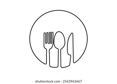 Knife and fork continuous single line art and isolated outline vector illustration