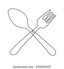 Dibujo de Arte vectorial de contorno de línea única continua de cuchillo y horquilla y diseño simple de una línea, 