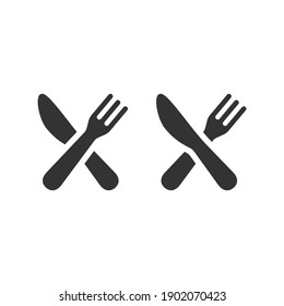 Knife and fork crossed black vector icon. Kitchen, food and restaurant symbol.