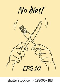 Knife and fork in crossed hands.