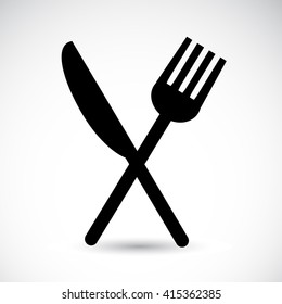 Knife and fork crossed - icon isolated on white background. Vector art.