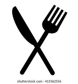 Knife and fork crossed - icon isolated on white background. Vector art.