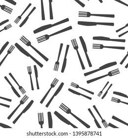 Knife and fork. Cutlery. Table setting seamless pattern on a white background. Layers grouped for easy editing illustration. For your design