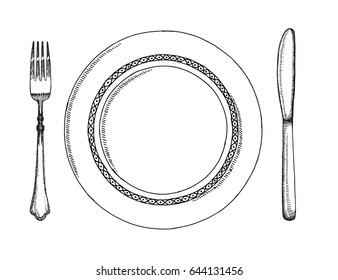 knife and fork. Cutlery vector illustration hand drawing