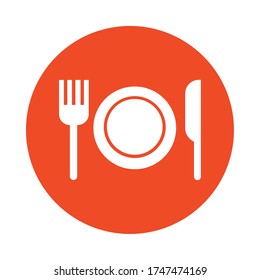 diseño de ilustración vectorial de estilo de bloques de cuchillas con tenedor y plato