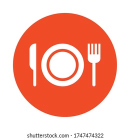 knife with fork and dish cutleries block style vector illustration design