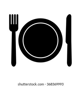 Knife, fork and dish icon