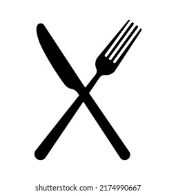 Knife and fork dishware isolated on white background icon set. Simple black shadow shape silhouette. Kitchen eating equipment logo concept. Flat style vector illustration.