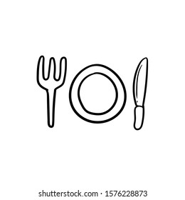knife fork doodle icon vector hand drawing 