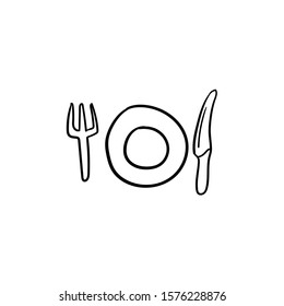 knife fork doodle icon vector hand drawing 