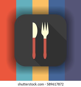knife and fork flat icon with long shadow, vector illustration
