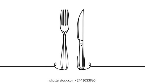 Knife and fork. Hand drawn cutlery. Abstract linear knife and fork isolated on white background. Vector illustration