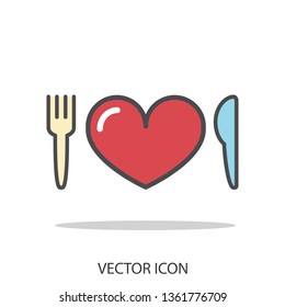 knife fork heart icon vector
