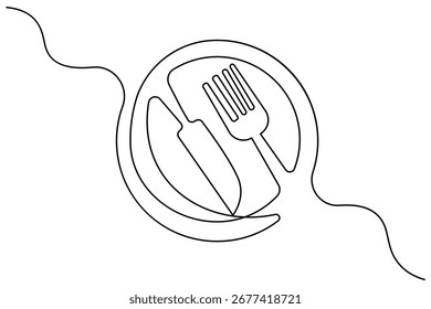 Knife and fork icon continuous one line drawing and minimalist style isolate outline vector illustration